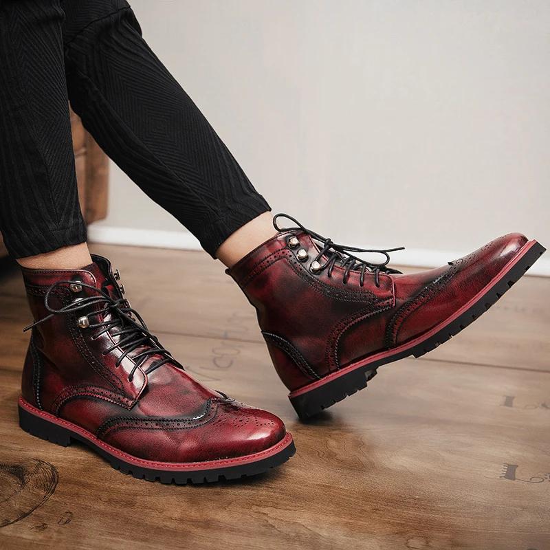 Bottes d'affaires sculptées à lacets pour hommes, Brogue haut