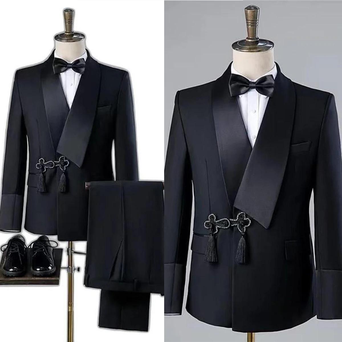 Costume moderne pour hommes, châle à pampilles de mariage, revers, smoking de marié de haute qualité