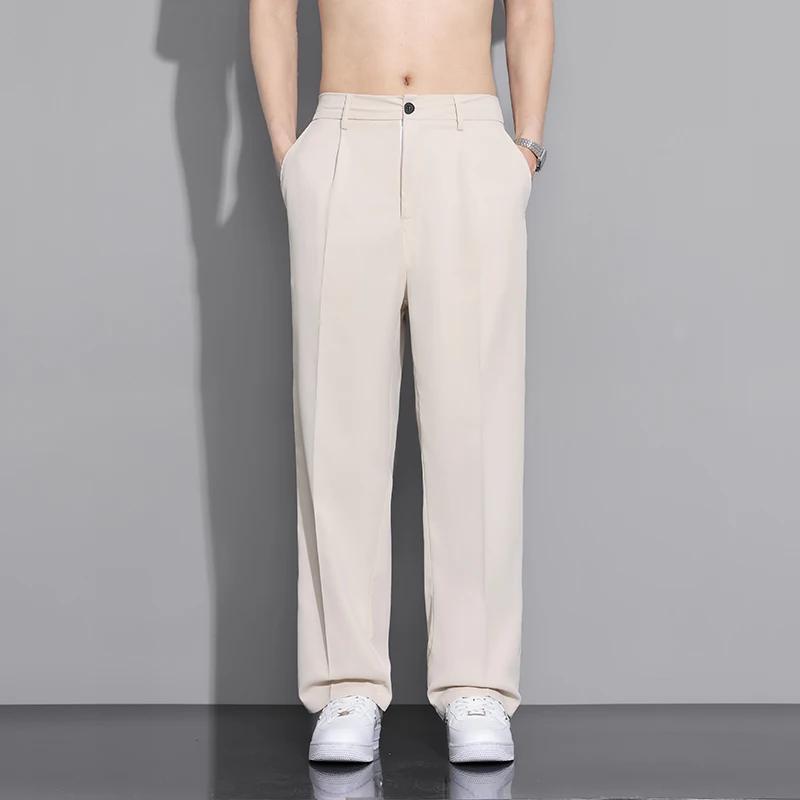 Pantalon de costume beige pour homme, coupe ample, style décontracté, pantalon large, pantalon droit