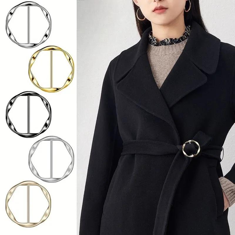 5 pièces mode métal rond cercle pince boucle châle T-Shirt cravate pince broche taille boucle polyva