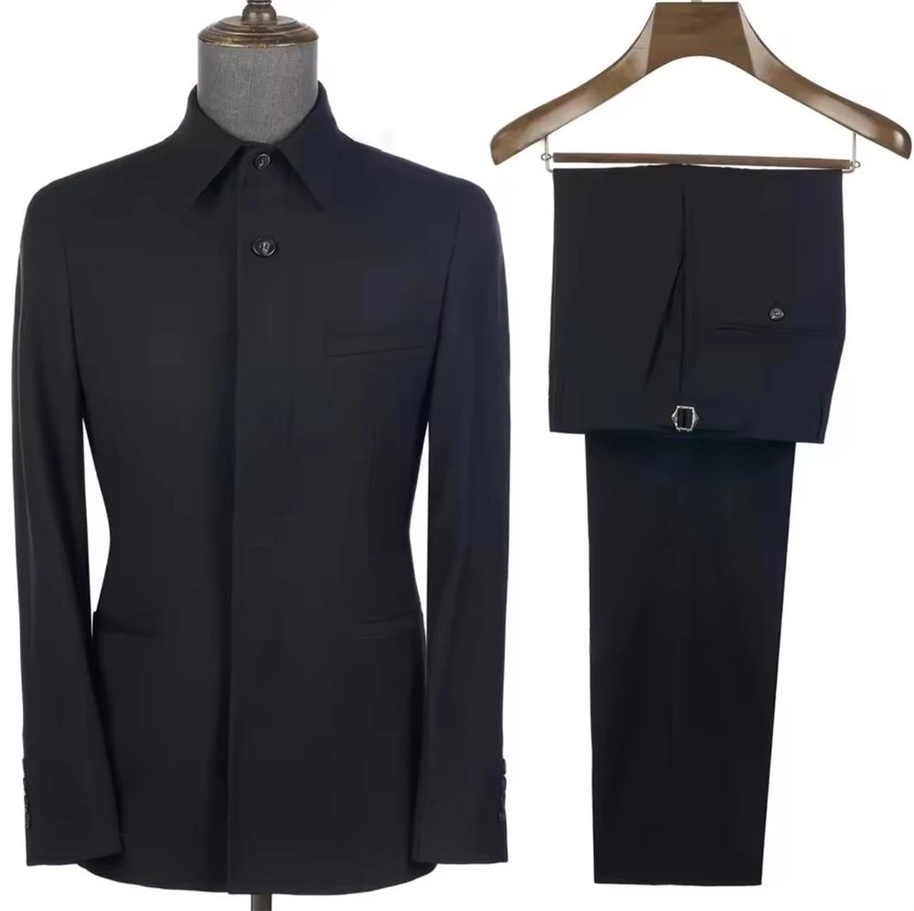 Costumes Safari Sur Mesure pour Hommes Veste à Col Carré Casual Pantalon Costume Formel Affaires Off