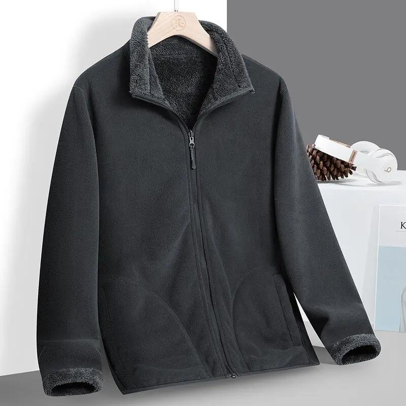 Manteau cardigan en velours à col montant pour hommes, veste à glissière, haut décontracté, vêtement