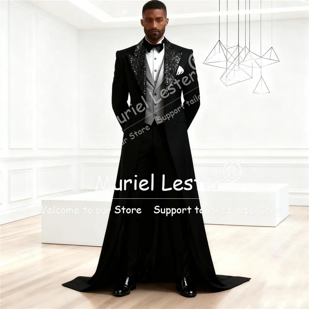 Costume de luxe pour hommes, tenue de bal à revers à paillettes scintillantes, Tuxedos de mariage pe