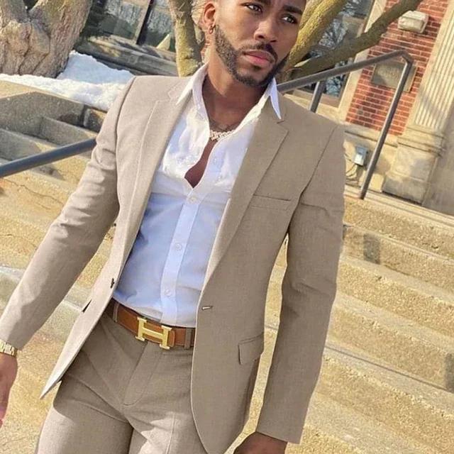 Costume de mode Beige 2 pièces, coupe cintrée pour hommes, costumes pour marié de mariage, veste de 