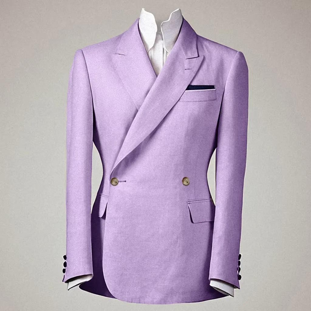 Blazer élégant pour homme en lin et coton, croisé, coupe ajustée, revers pointus, respirant, infrois