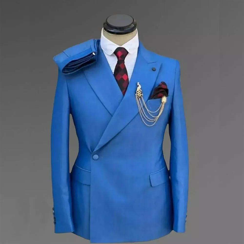 Costumes pour hommes, un bouton, devant plat, bleu, élégant, formel, Costume de bal, 2 pièces, veste