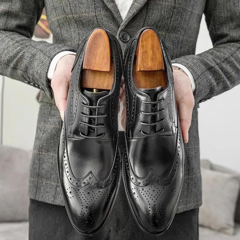 Bout pointu richelieu sculpté hommes 2025 nouveau Style britannique haut de gamme en cuir formel aff