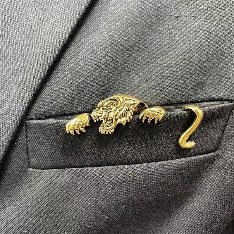 Épingle à revers pour costume pour hommes, Vintage, Durable, Crocodile, tigre gravé, accessoire form