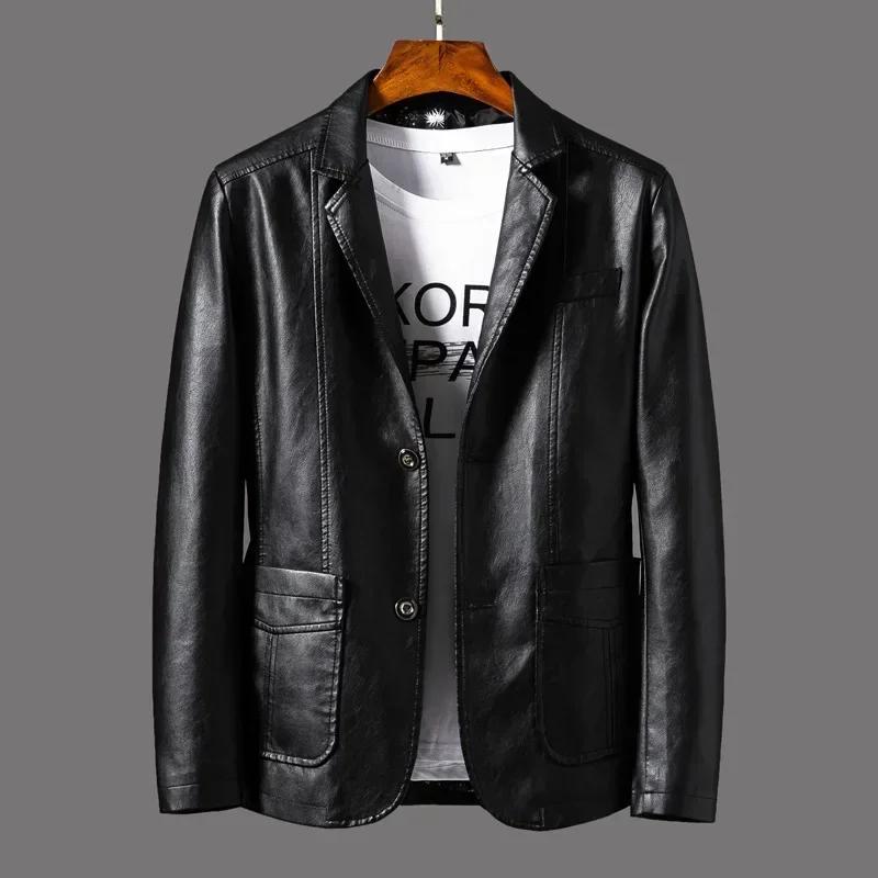 Nouvelle veste en cuir pour hommes d'affaires décontracté revers en cuir PU Blazers mode solide minc