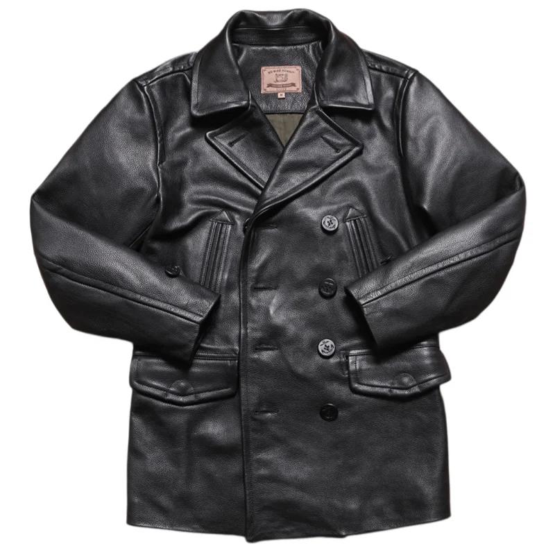 Veste en cuir noire d'hiver pour homme, style rétro décontracté, grande taille 4XL, en cuir de vache