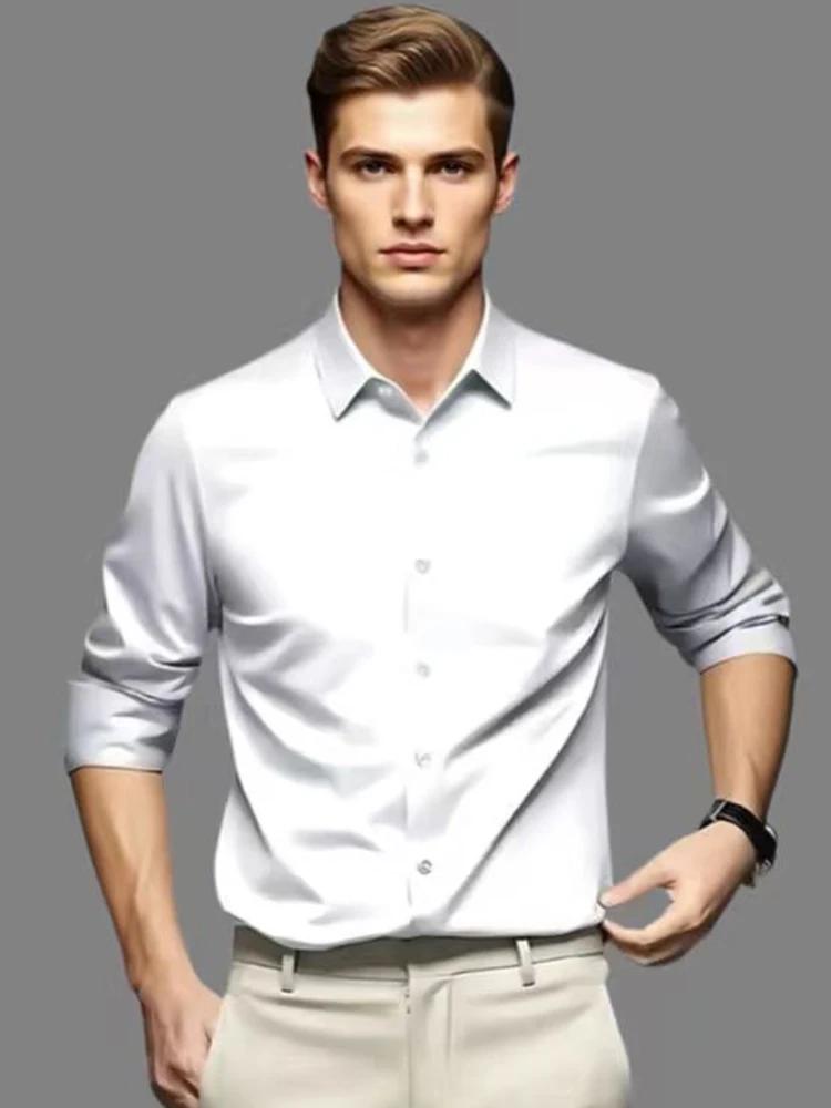Chemise formelle homme 6XL sans repassage en soie glacée, manches longues, pour le bureau, grande ta
