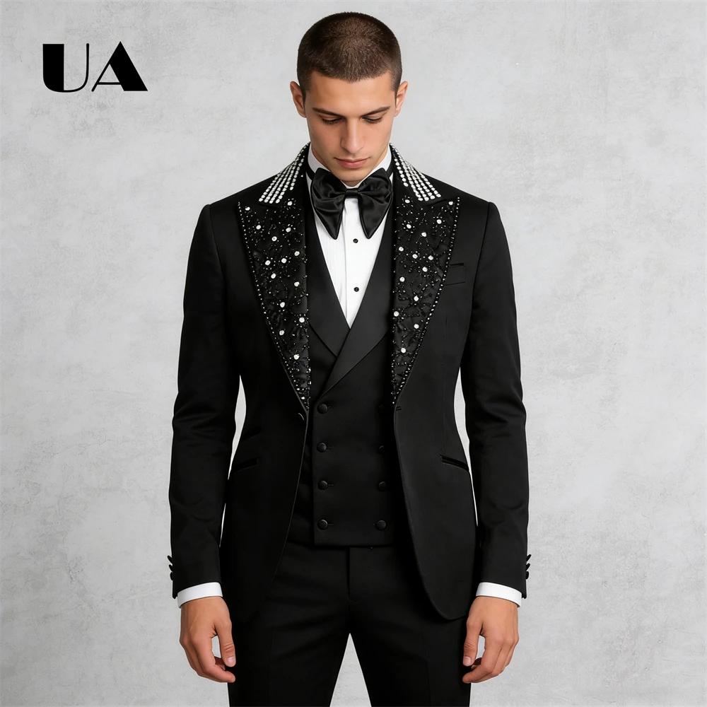 Ensemble de costume de perles de luxe haut de gamme pour hommes, costume trois pièces Attires veste