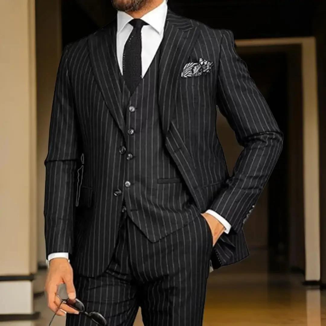 Costume trois pièces élégant pour homme, coupe ajustée, pour mariages et événements professionnels, 