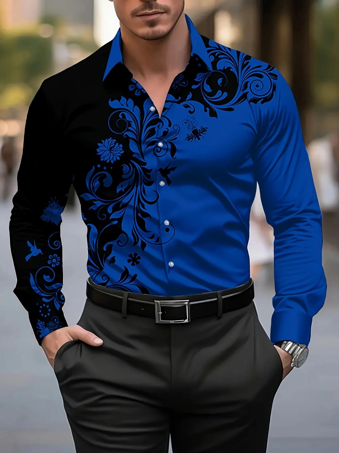 Chemise habillée élégante à imprimé floral rouge pour hommes - Chemise décontractée à manches longue