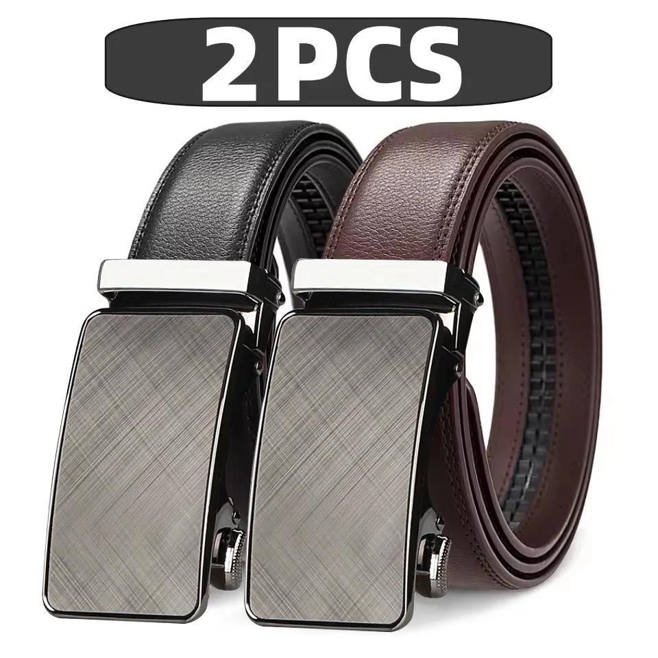 Ceinture en cuir véritable pour hommes ceinture à boucle automatique réglable ceinture à cliquet noi