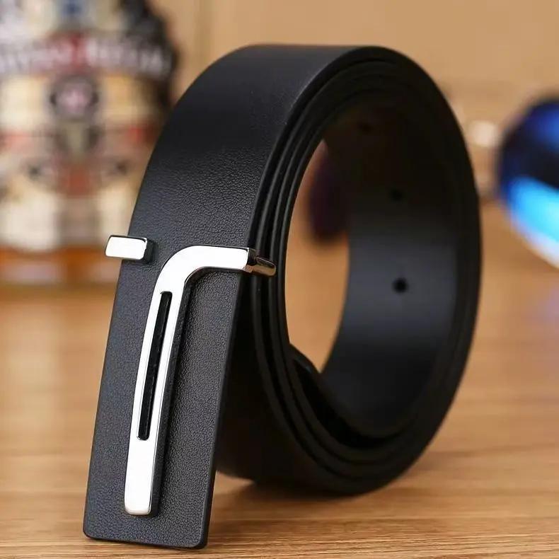 Ceinture en cuir véritable pour hommes, ceinture à la mode, tendance business, avec boucle lisse, ce