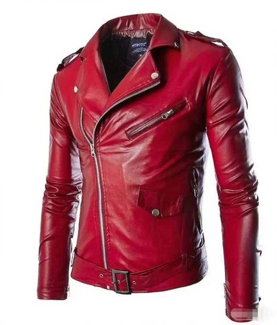 Veste décontractée pour hommes, coupe cintrée, manteau de couleur unie en simili cuir avec fermeture