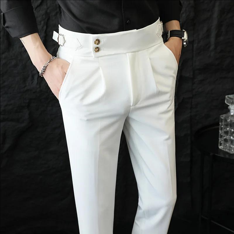 Pantalon de costume taille haute de Style italien de haute qualité, mode napolitain pour hommes, cou