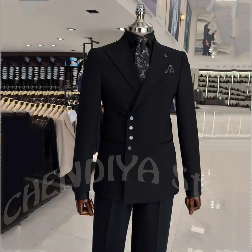Costume de luxe pour homme, élégant, à revers pointus, simple boutonnage, coupe ajustée, haute quali