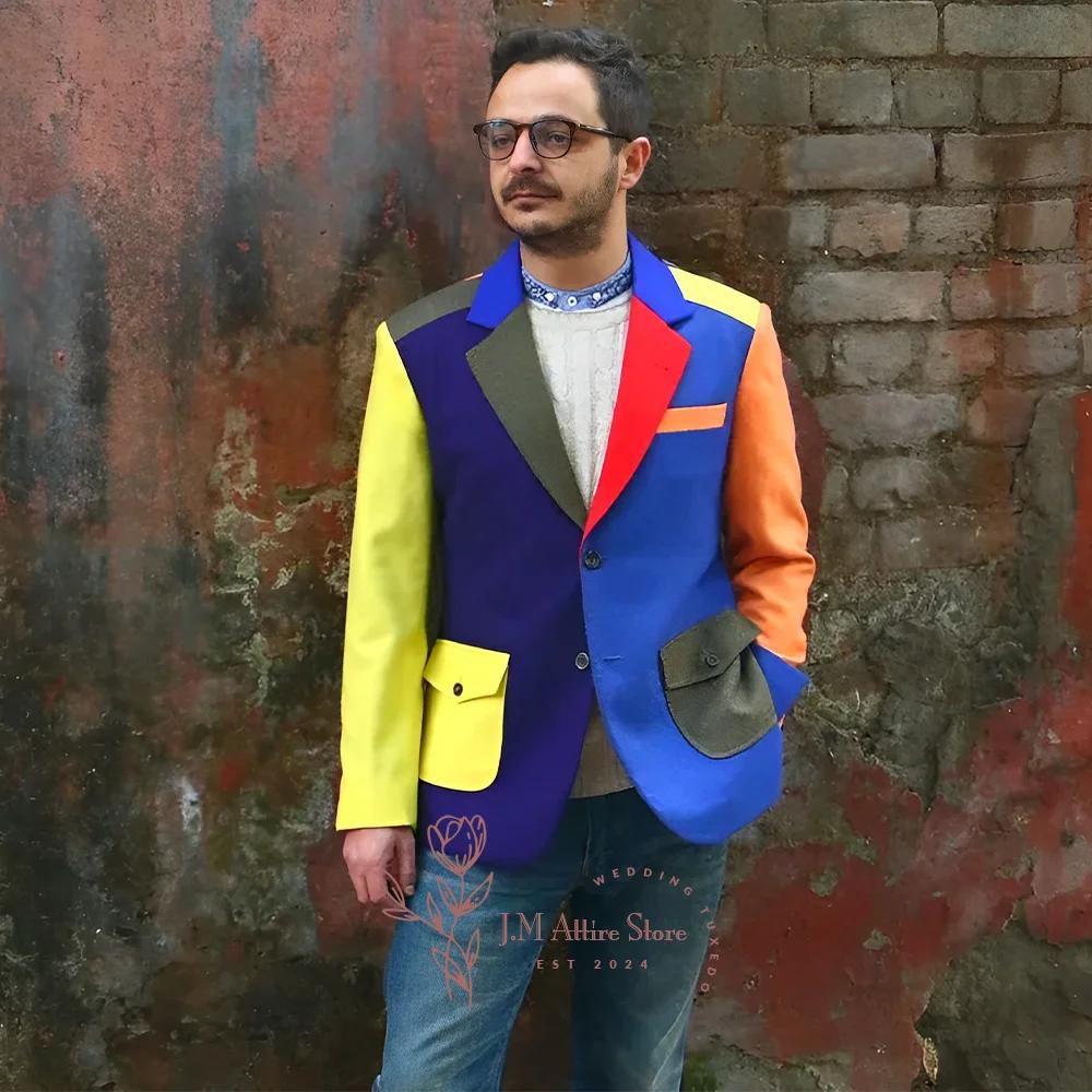 Veste moderne pour homme, blazer multicolore à revers cranté, simple boutonnage, veste de mode perso
