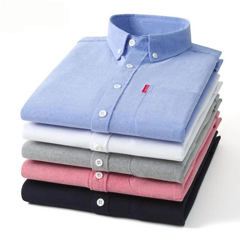 Chemise Oxford 100% coton pour hommes, manches longues, unie, décontractée, coupe régulière, chemise