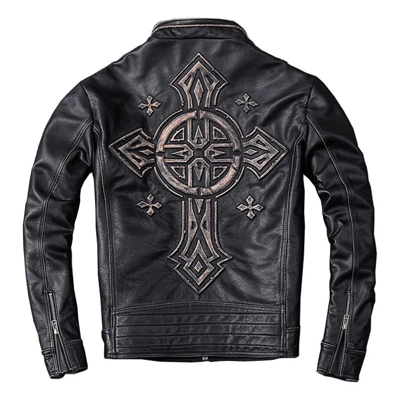 Veste en cuir de vachette véritable noir rétro pour hommes, manteau en cuir de vachette naturel, mot