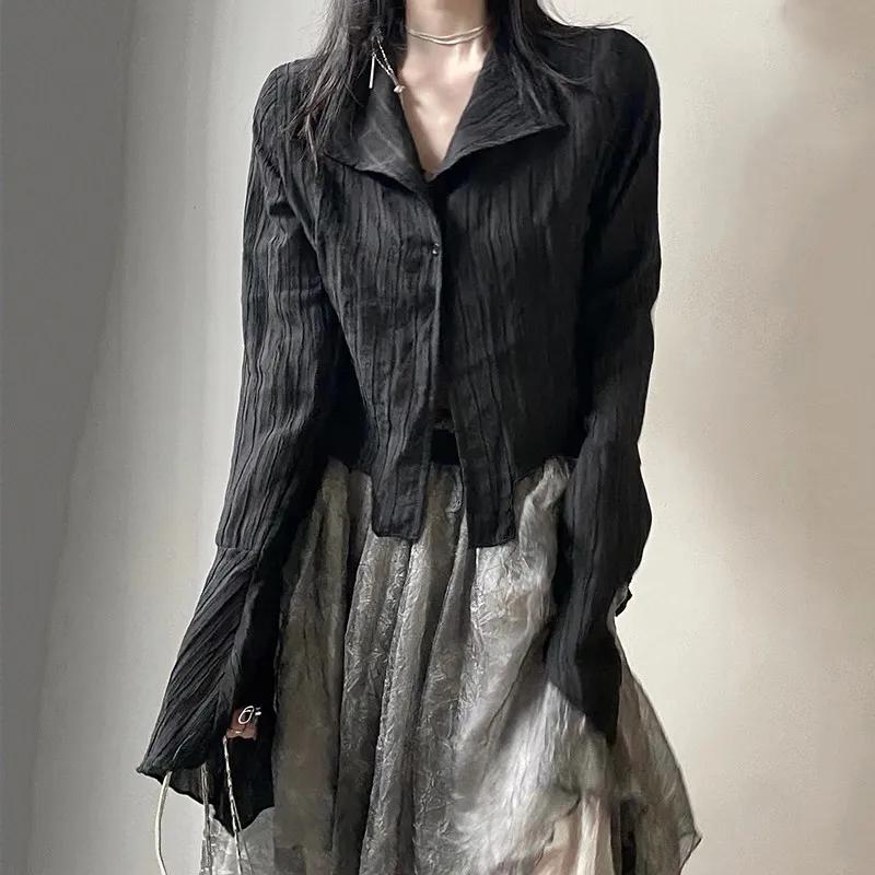 Karrram – chemise noire gothique, Style Yamamoto foncé, chemisier esthétique pour femmes, vêtements 