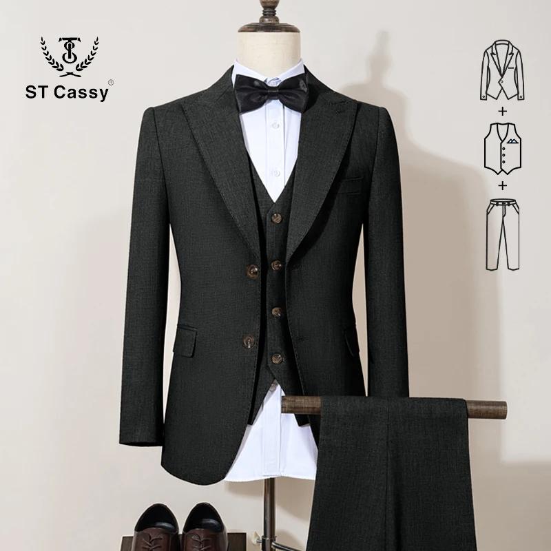 Costume homme 3 pièces bleu, design moderne, avec 2 boutons, détails de couture tendance et bordure 