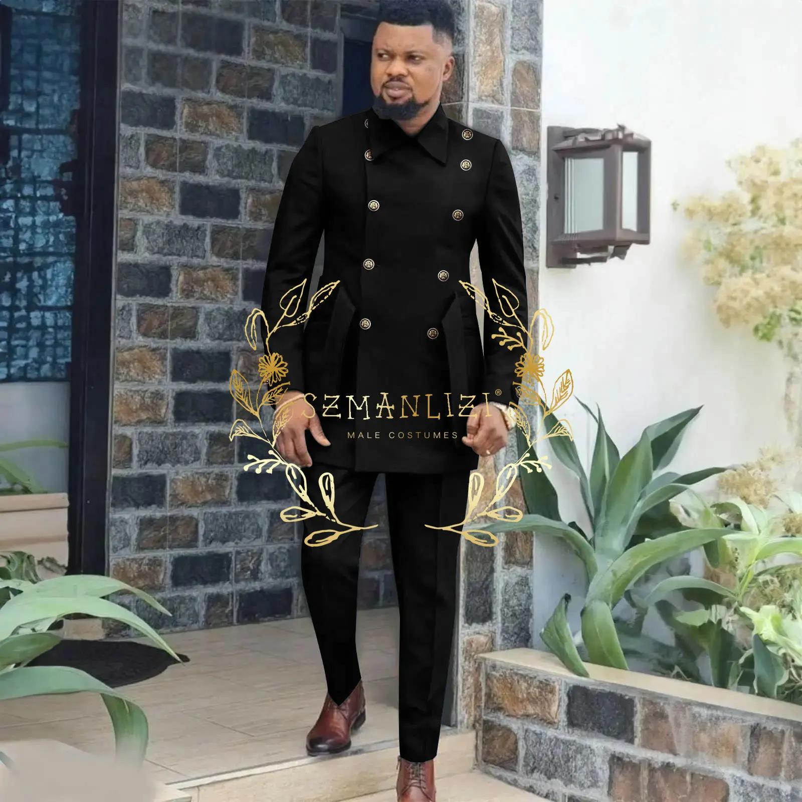 Costume pour hommes de Style affrican 2 pièces bleu Royal Double boutonnage Blazer de mariage pantal