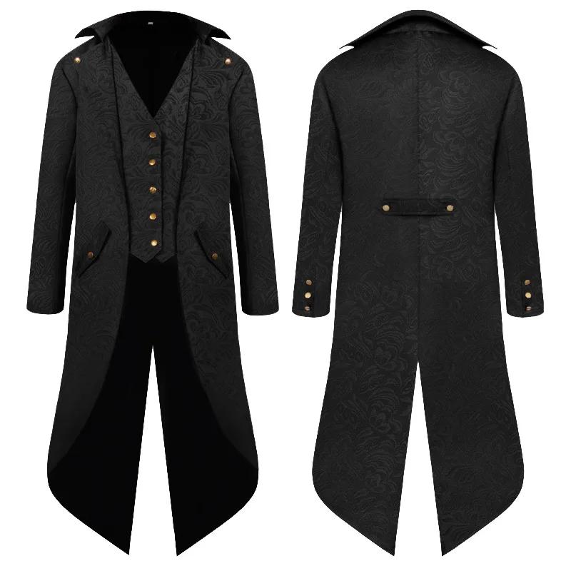 Veste de manteau en Jacquard rétro pour hommes, veste longue gothique Steampunk, redingote victorien