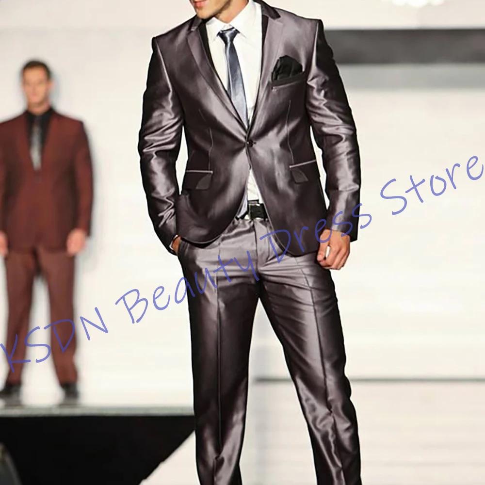 Costume gris brillant sur mesure pour hommes, ensemble 2 pièces (veste + pantalon), Blazer élégant, 