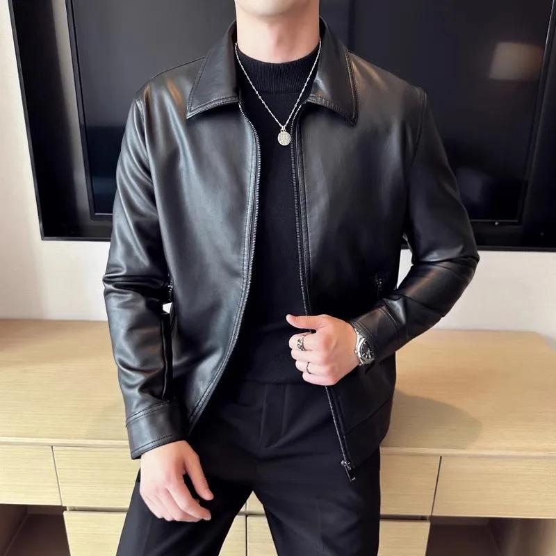 Veste en cuir de style coréen pour hommes, col rabattu, moto, cuir PU, combfashion, motard, printemp