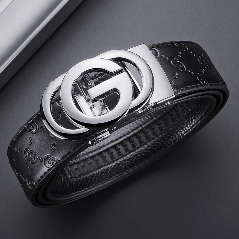 Ceinture de luxe pour hommes, ceinture à boucle automatique pour hommes, ceinture en cuir véritable 