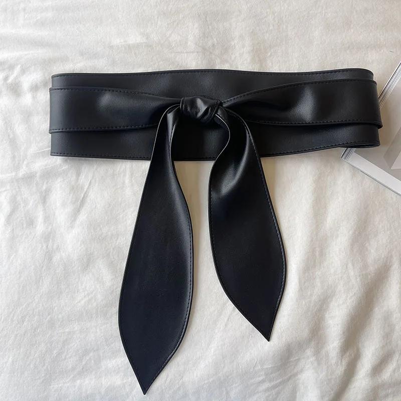 Ceinture à nœud papillon noir 10x230cm, Corset à nœud noué, larges ceintures en PU, robe élégante, m