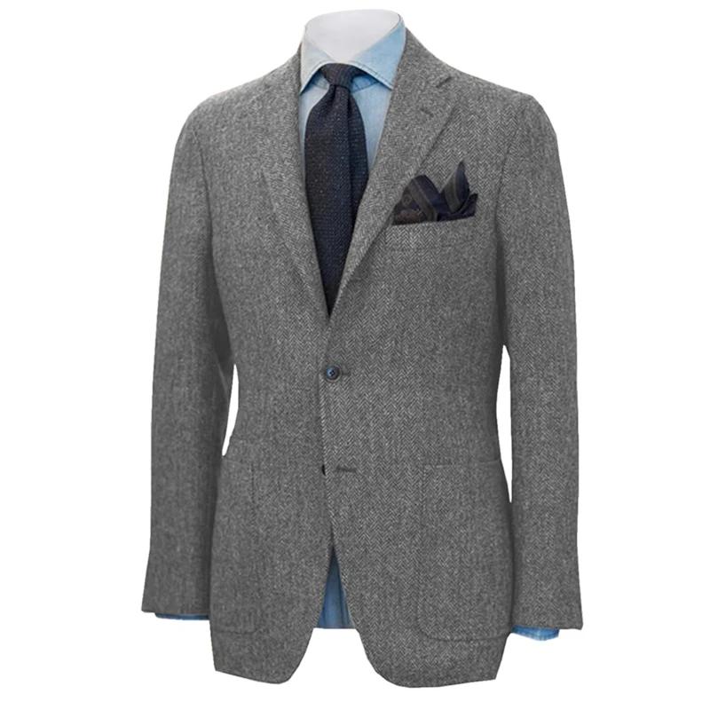 Costume pour hommes, Blazer à chevrons, Tuxedos de bal en laine Tweed, simple boutonnage, veste d'af