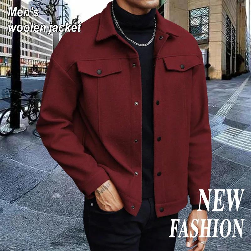 Veste courte en laine à col pour homme, automne et hiver, cardigan décontracté chic, avec poche poit