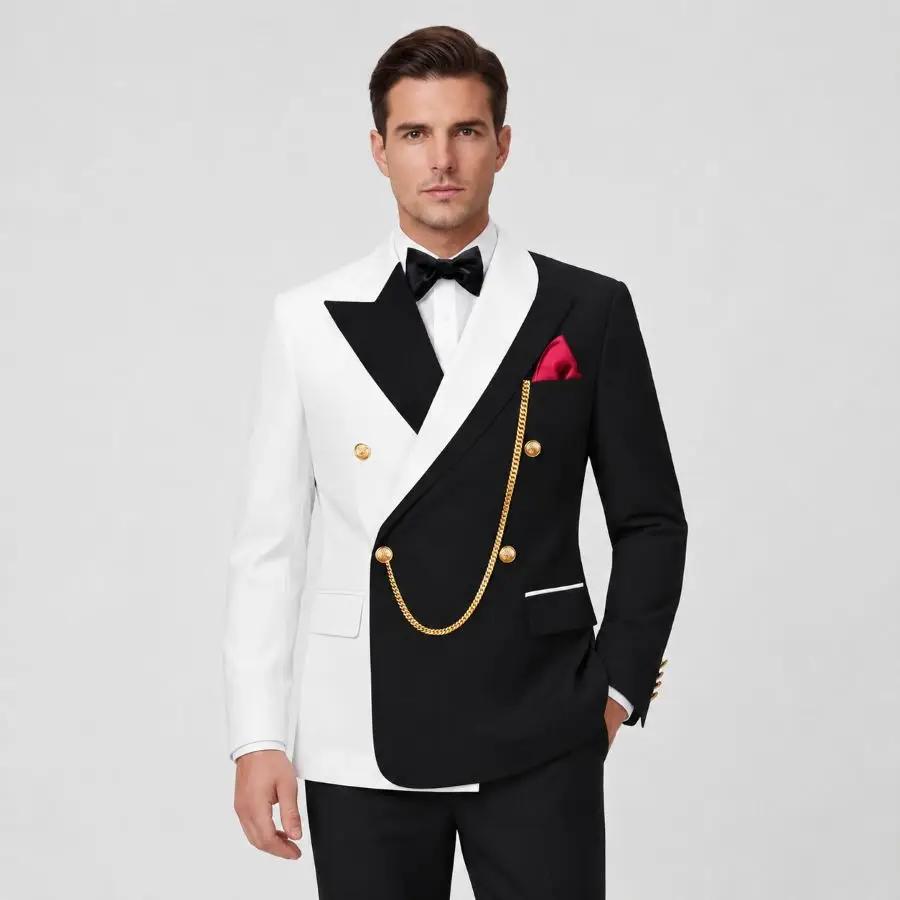 Costume de Mariage Croisé pour Homme, Col Asymétrique, Coupe Slim, Smoking de Marié 2 Pièces, Ensemb