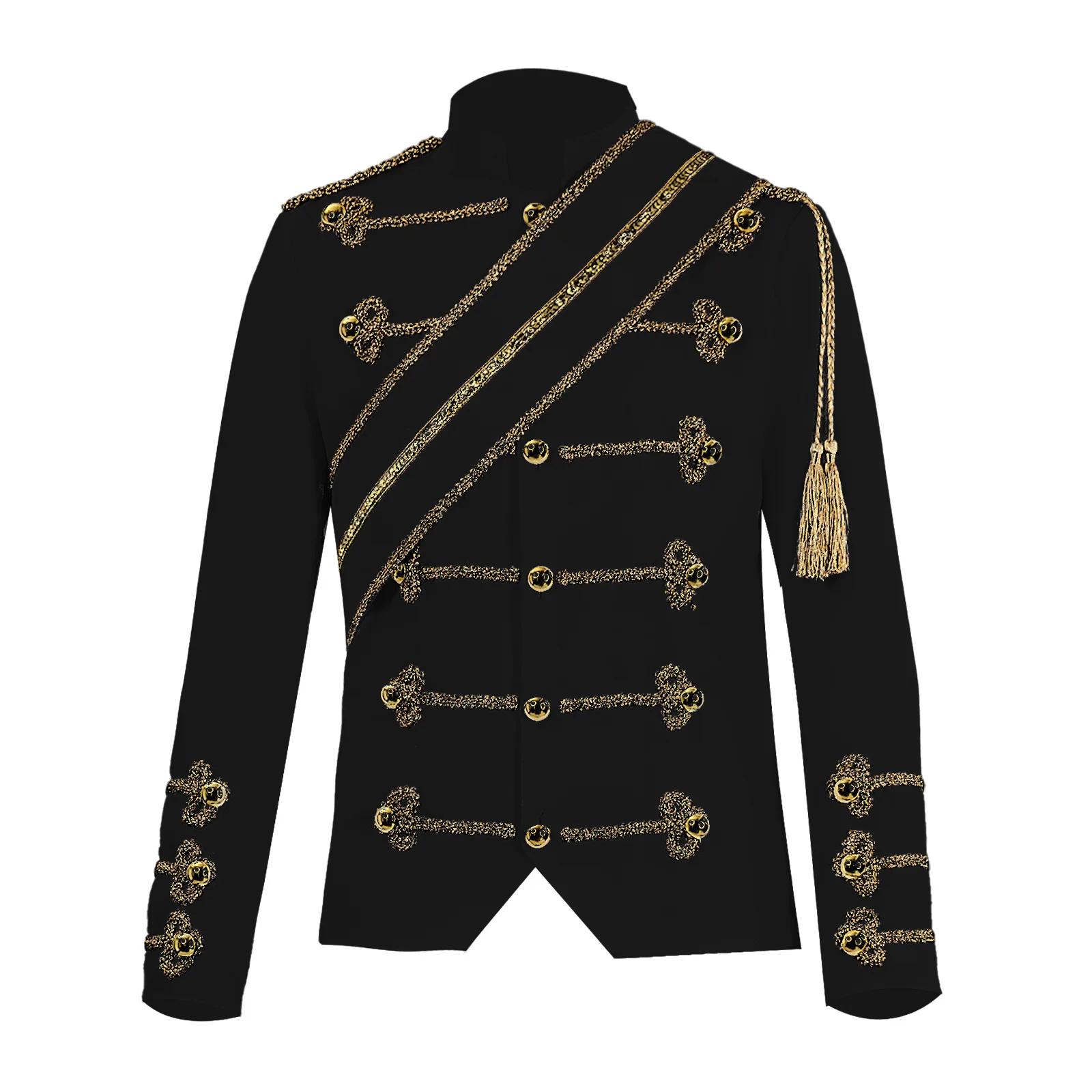 Costume de chanteur médiéval pour hommes, couleurs blanches et noires, costume de spectacle sur scèn