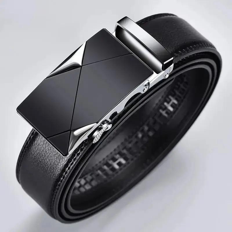 Ceinture en cuir PU pour hommes d'affaires, véritable marque de luxe, structure en métal, haute qual