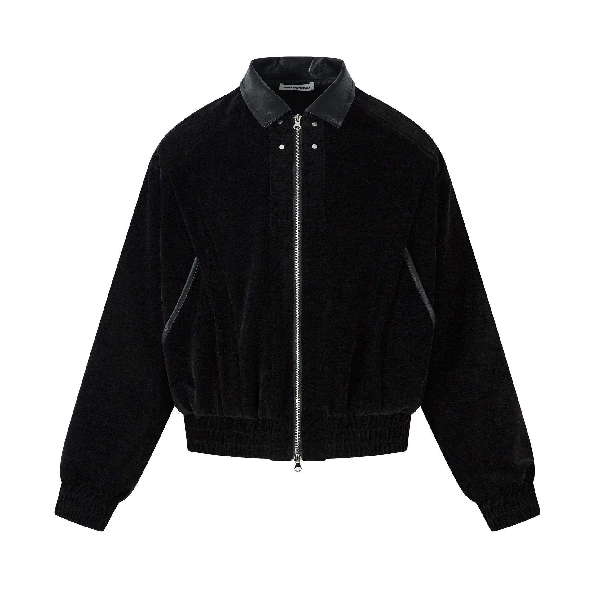 BF.BORFEND Veste en velours rétro américaine, coupe ample, sans col, fermeture éclair, manches longu