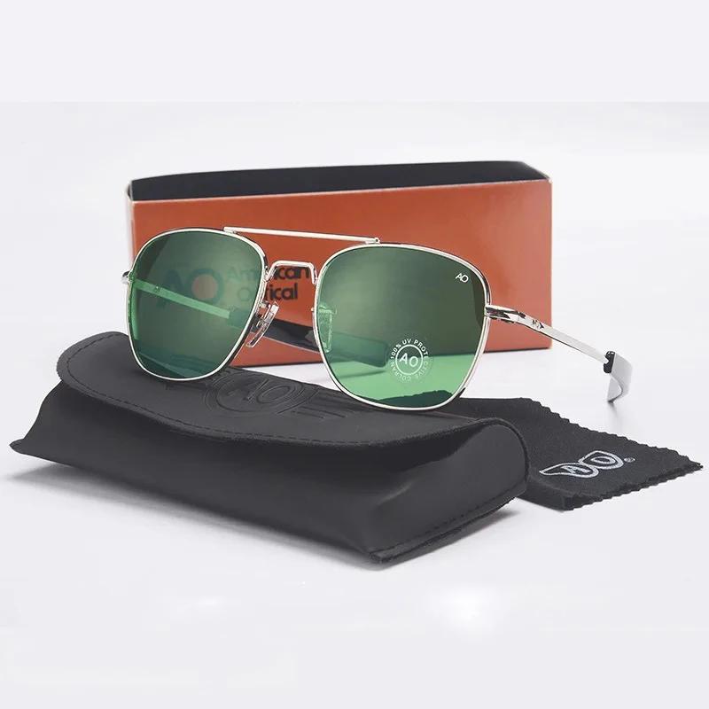 Lunettes de soleil pour homme, marque AO, design militaire américain, verres optiques en verre, lune