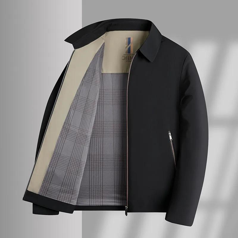 Veste noire à manches longues pour homme 2026 avec col rabattable, idéale pour les tenues profession