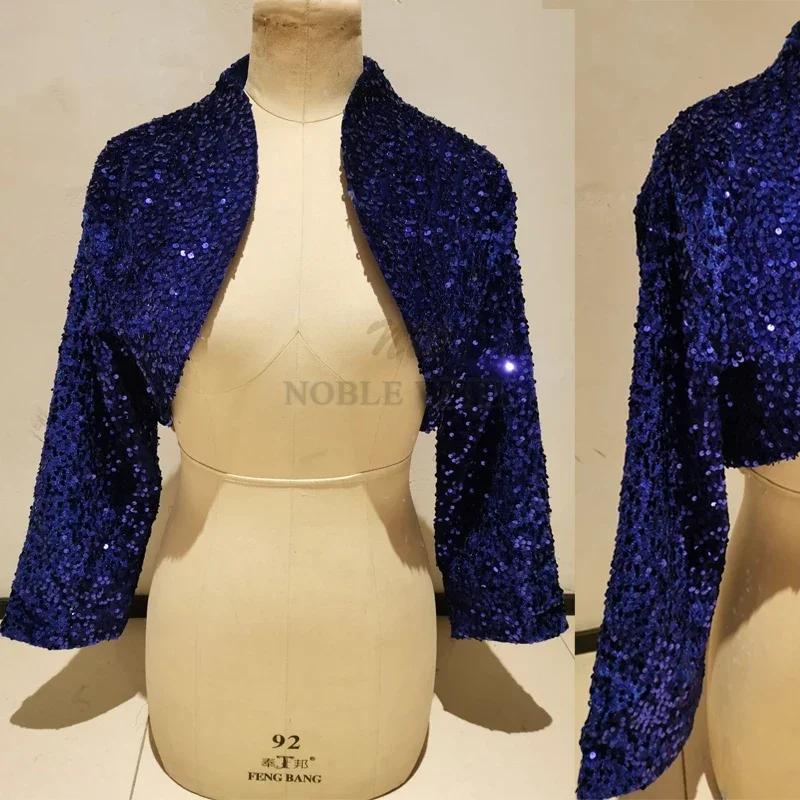 Veste de mariage bleu Royal, manteau de fête boléro à paillettes scintillantes, vestes de mariée à m