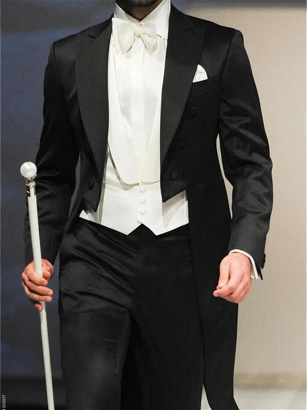 3 pièces Style Gentleman italien mariage homme longue queue manteau marié bal Tuxedos formel hommes 