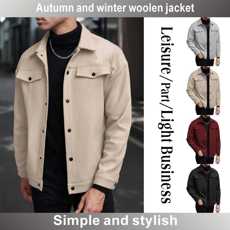 Veste courte en laine à col pour homme, automne et hiver, cardigan décontracté chic, avec poche poit