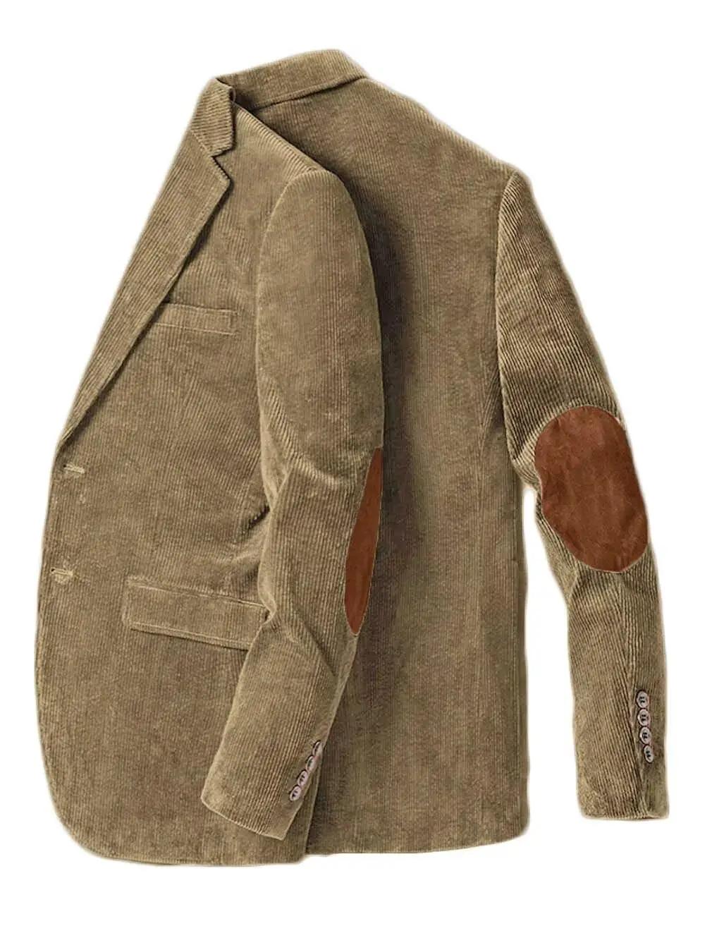 Blazer en velours côtelé pour hommes, veste d'affaires décontractée avec coudière, manteaux de Sport