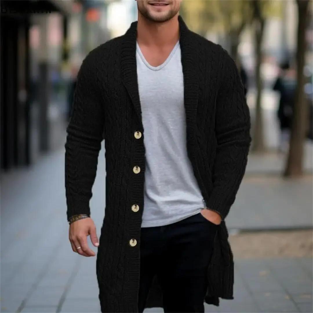 Veste Cardigan en tricot pour hommes, manteaux, coupe cintrée, Style britannique, boutons, manches l