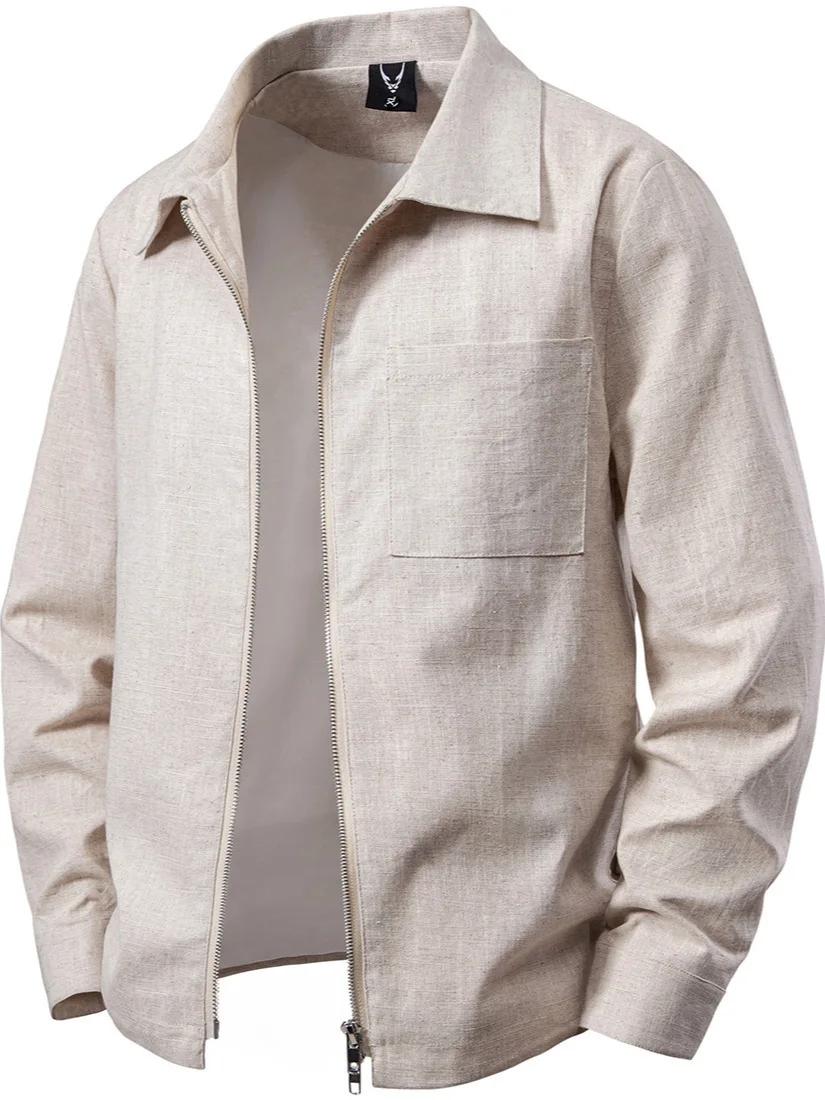 Veste en lin hommes Cargo manteau col rabattu Sport tendance mode pardessus affaires quotidien mâle 