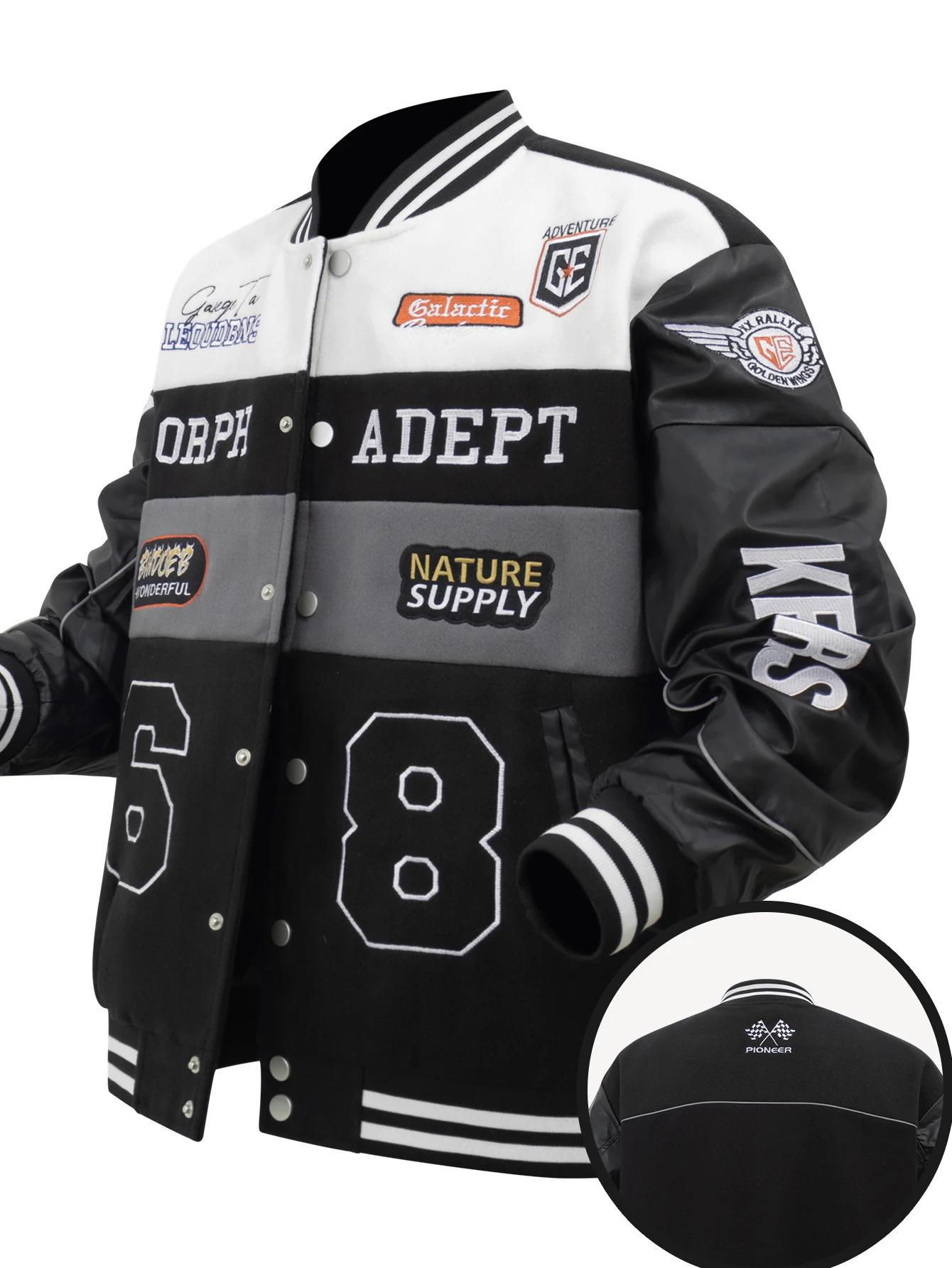Blouson de moto vintage pour homme avec manches en similicuir, style Letterman, veste bomber, vêteme