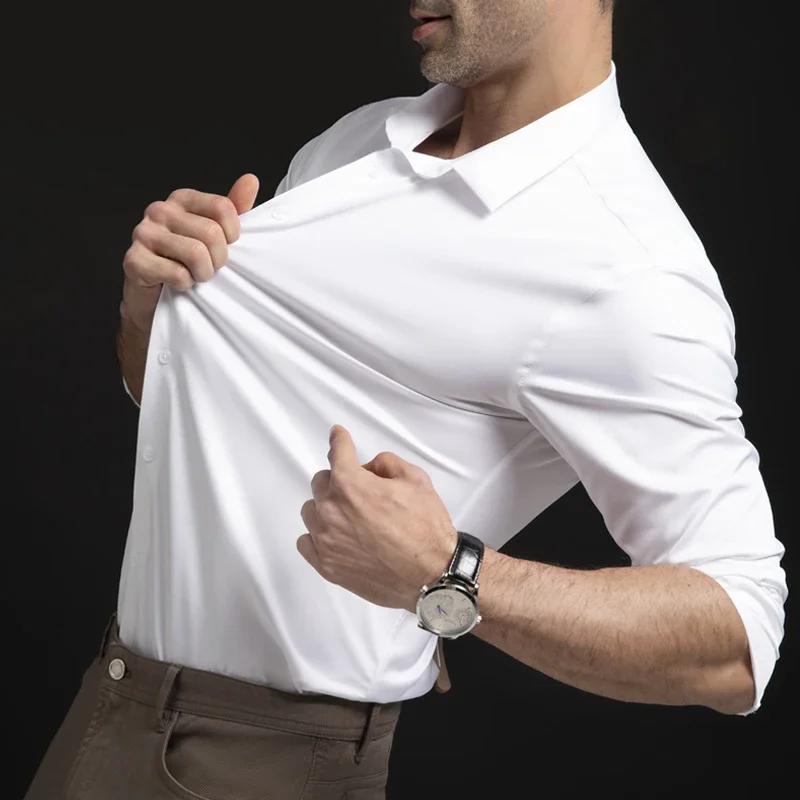 Costume d'affaires à manches longues pour hommes, résistant aux rides, haut de gamme, chemise de cou